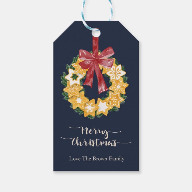 God jul med blå Grått-bakgrund Presentetikett (Framsidan)