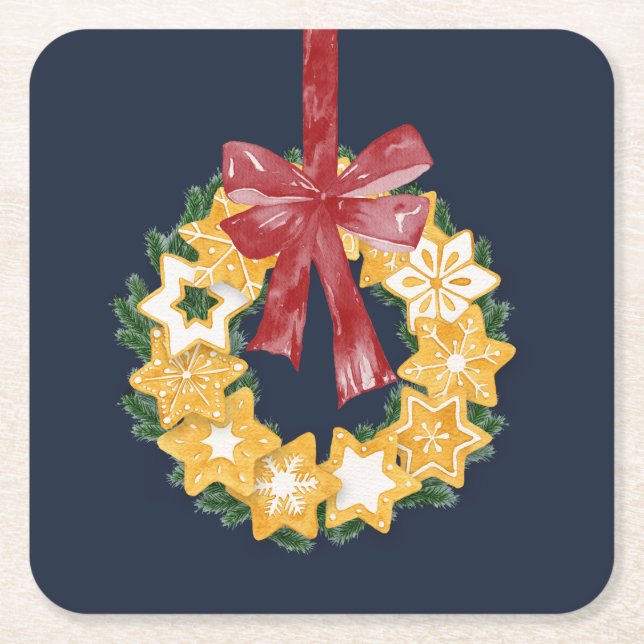 God jul med blå Grått-bakgrund Underlägg Papper Kvadrat (Framsidan)