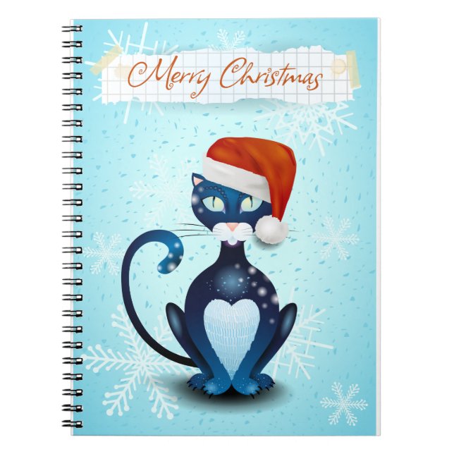 God jul med Black Cat med jultomten Anteckningsbok (Framsidan)