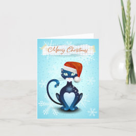 God jul med Black Cat med jultomten Helgkort
