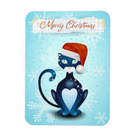 God jul med Black Cat med jultomten Magnet