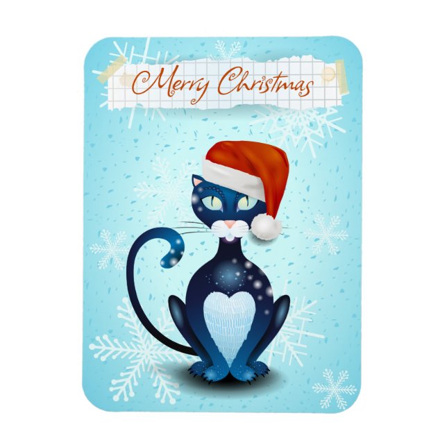 God jul med Black Cat med jultomten Magnet (Vertikal)