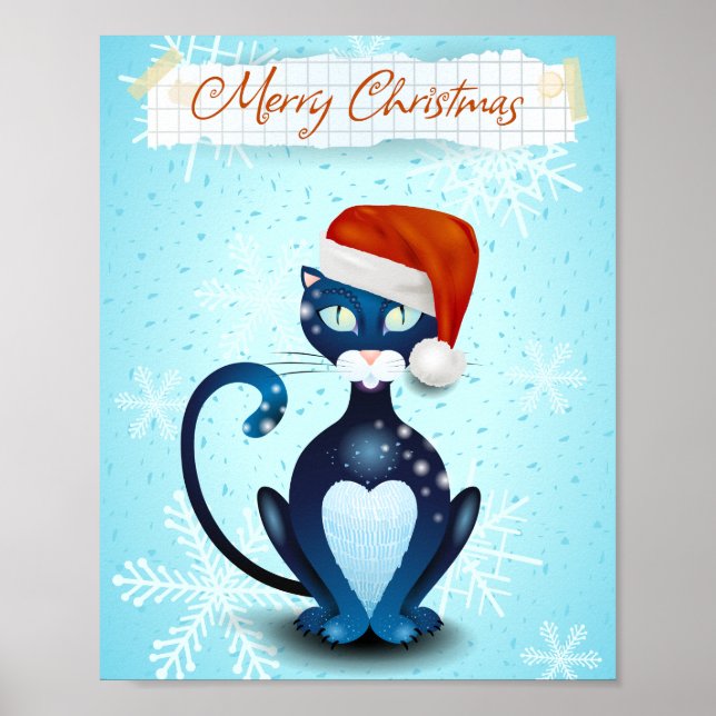 God jul med Black Cat med jultomten Poster (Framsidan)