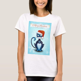 God jul med Black Cat med jultomten T Shirt