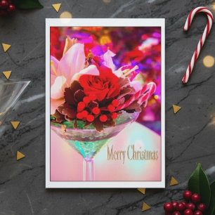 God jul med blommor i Martini exponeringsglas Helgkort