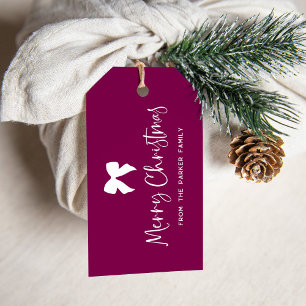 God jul med Bow Burgundy Vin och White Presentetikett