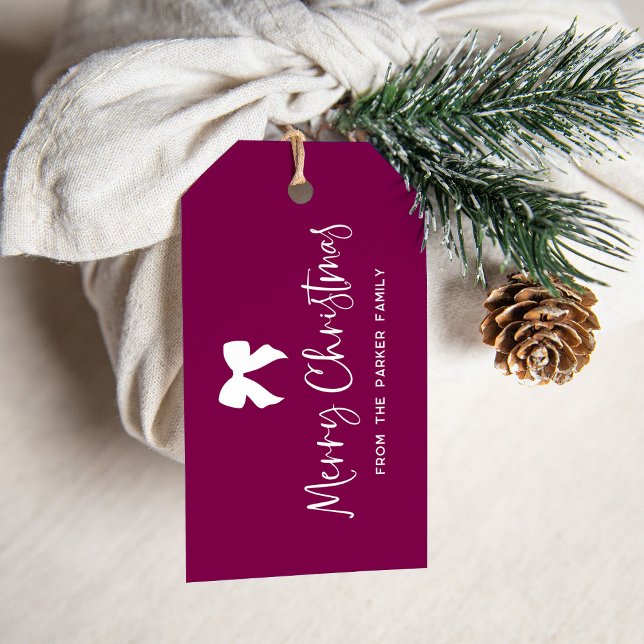 God jul med Bow | Burgundy Vin och White Presentetikett (Skapare uppladdad)