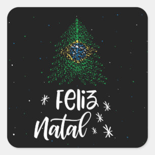 God jul med Brasilien flagga Fyrkantigt Klistermärke