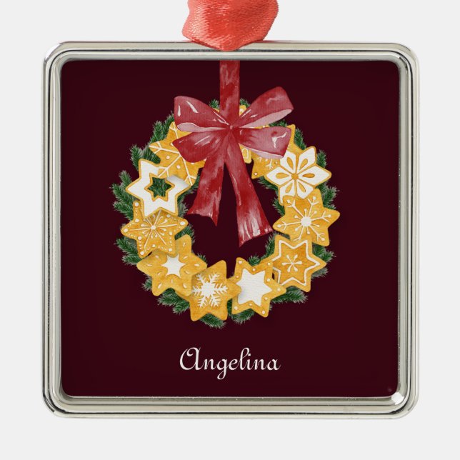 God jul med Burgundy Background Julgransprydnad Metall (Framsidan)