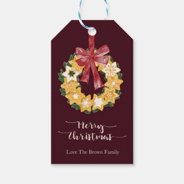 God jul med Burgundy Background Presentetikett (Framsidan)