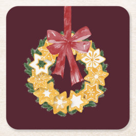 God jul med Burgundy Background Underlägg Papper Kvadrat