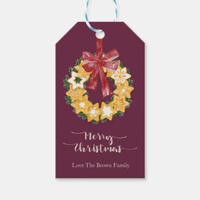 God jul med djupa plommon presentetikett (Framsidan)