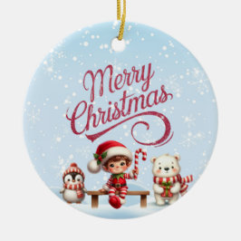 God jul med Elf, Penguin-inbjudan Julgransprydnad Keramik