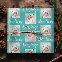 God Jul med en fyrkantig bild - blå Presentpapper