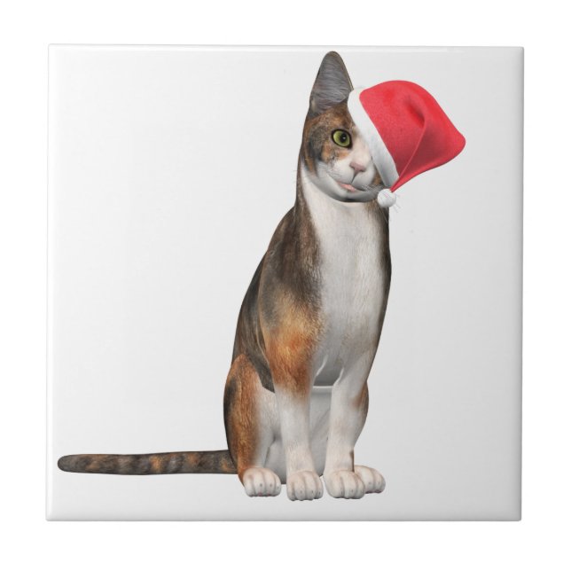 God jul med en lekfull katt i hatt kakelplatta (Framsidan)