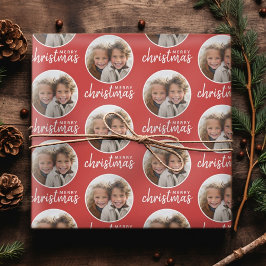 God jul med ett cirkelfoto - rött presentpapper