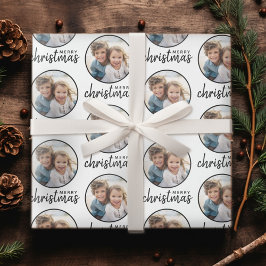 God jul med ett cirkelfoto - vitt presentpapper