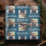 God jul med ett fyrkantigt foto - blått presentpapper<br><div class="desc">Lägg till ett bild till den här söta helgdag - perfekt för barnen. Ett enkelt och modernt foto som gör en minnesvärd figursättning under träd.</div>