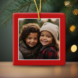 God jul med ett fyrkantigt foto - rött julgransprydnad keramik