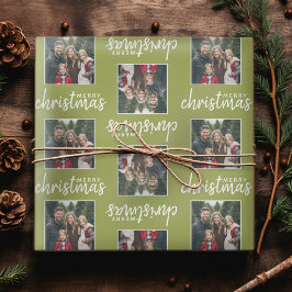 God jul med ett fyrkantsfoto - kalkgrön presentpapper