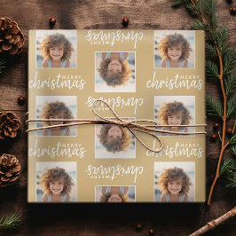 God jul med ett kvadratiskt foto - guld presentpapper