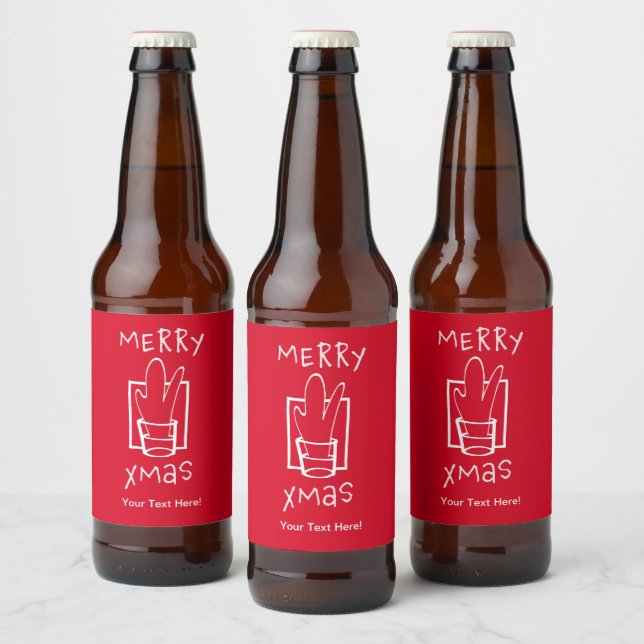 God Jul med ett skimrande glas Ölflaska Etikett (Flaskor)