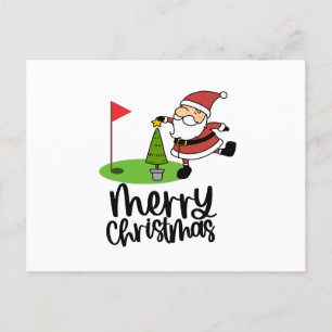 God jul med Golf Flagga och Jultomten Helg Vykort