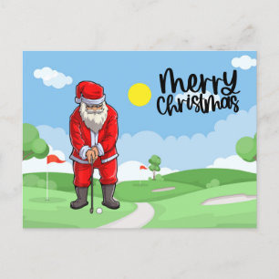 God jul med Golf Flagga och Jultomten Helg Vykort