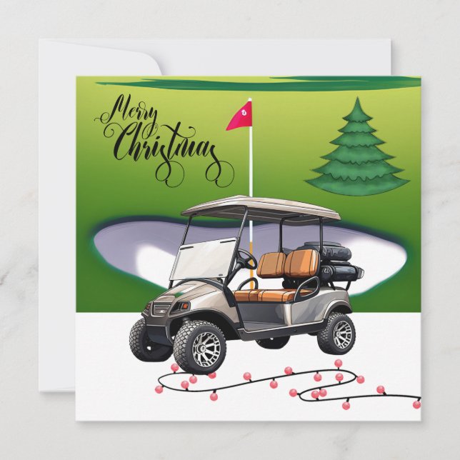 God jul med golf kärra för golfare H Julkort (Framsida)