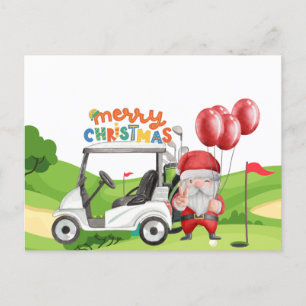 God jul med golfpåsvagn för golfer helg vykort