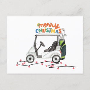God jul med golfpåsvagn för golfer helg vykort