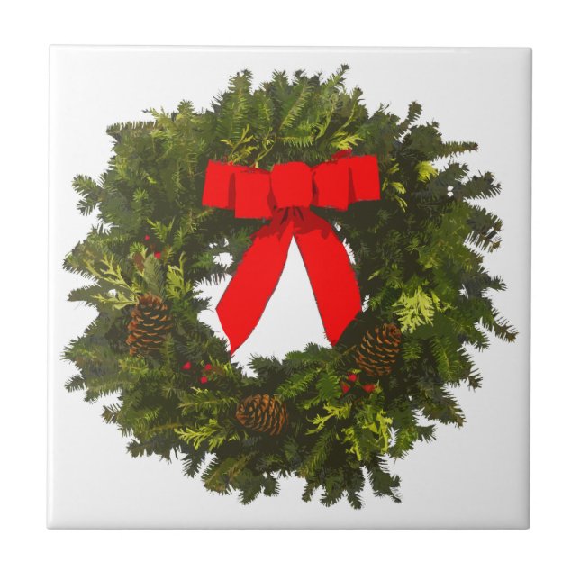 God jul med Gräs Cones och Red Bow Kakelplatta (Framsidan)
