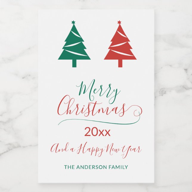 God jul med Grönt Julgranar Mat Etikett (Singel etikett)