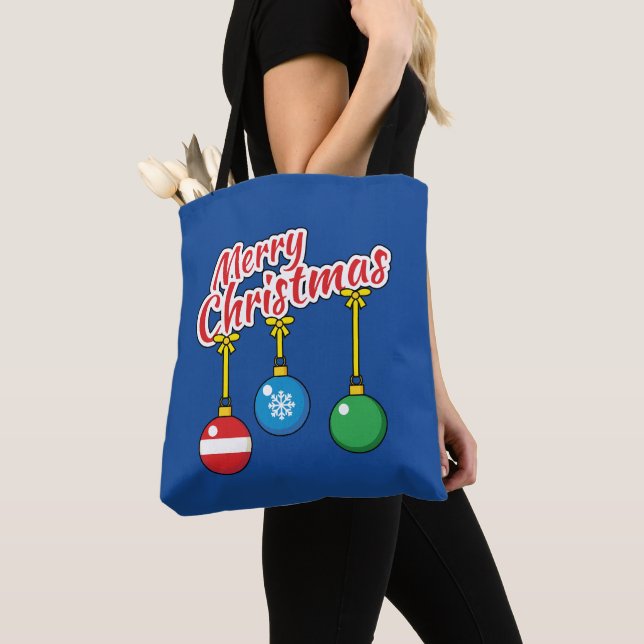God Jul med hängande kulor Tygkasse (Närbild)