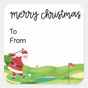 God jul med Jultomten för golfer roligt Fyrkantigt Klistermärke