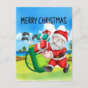 God jul med Jultomten Golfer Helg Vykort