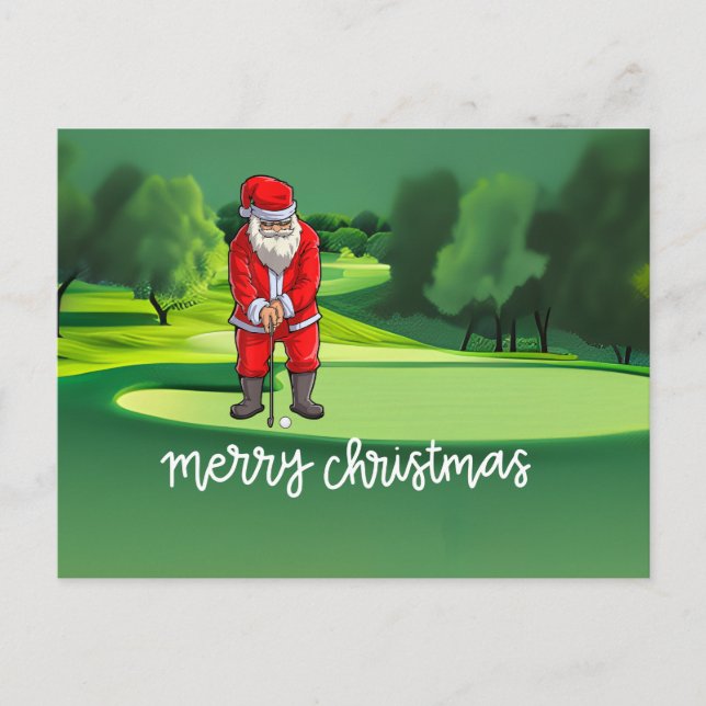 God jul med Jultomten på golfbanan Helg Vykort (Framsida)