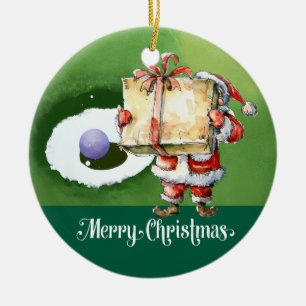 God jul med Jultomten på grönt gräs Julgransprydnad Keramik