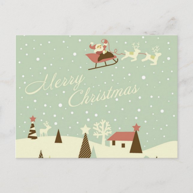 God jul med Jultomten, Rudolfs, snö Helg Vykort (Framsida)