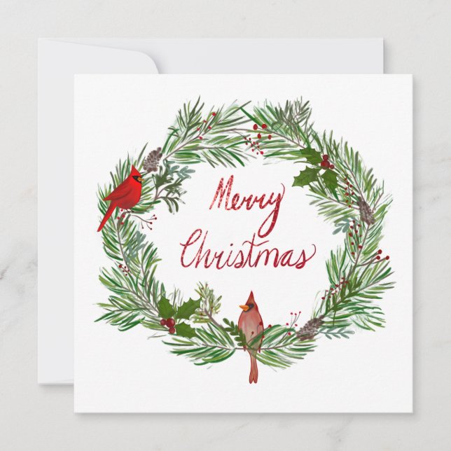 God Jul Med Kardinaler I Krans Julkort (Framsida)