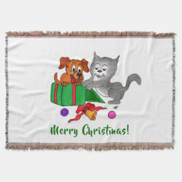 God jul med katt och valp filt