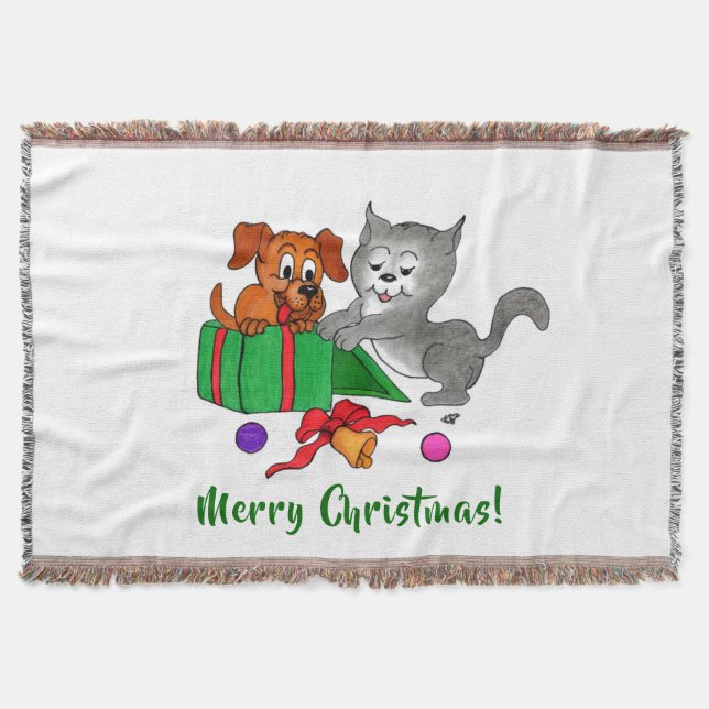 God jul med katt och valp filt (Framsidan)