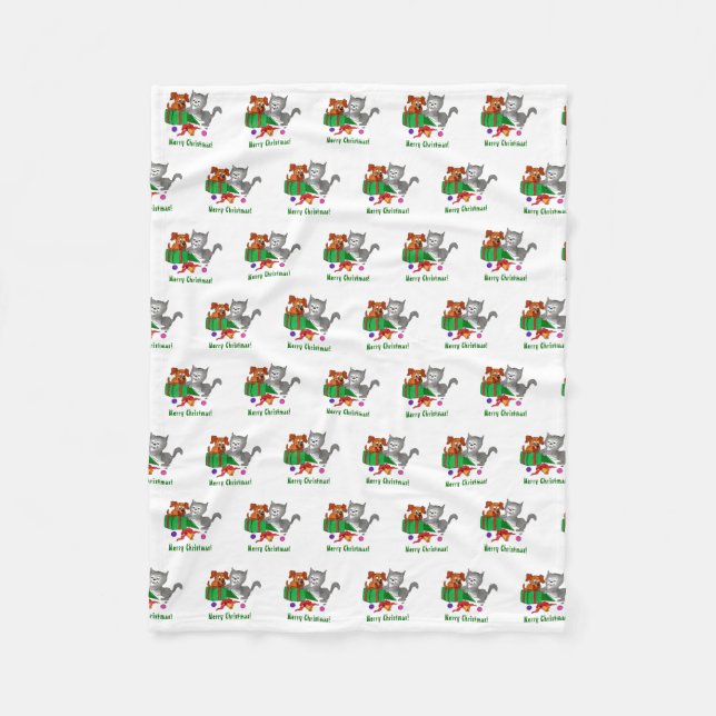 God jul med katt och valp fleecefilt (Framsidan)