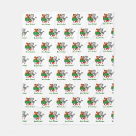 God jul med katt och valp fleecefilt