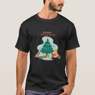 god jul med katter, gåvor och julgran t shirt