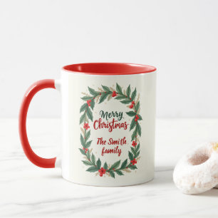 God Jul Med Krans Och Namn Röd Kaffe Mugg