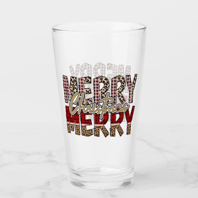 God Jul med leopard och rutigt tryck Glaskopp (Framsida)