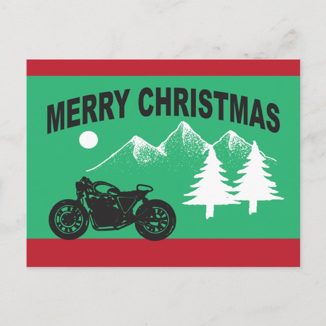 God jul med motorcykel och berg vykort (Framsida)