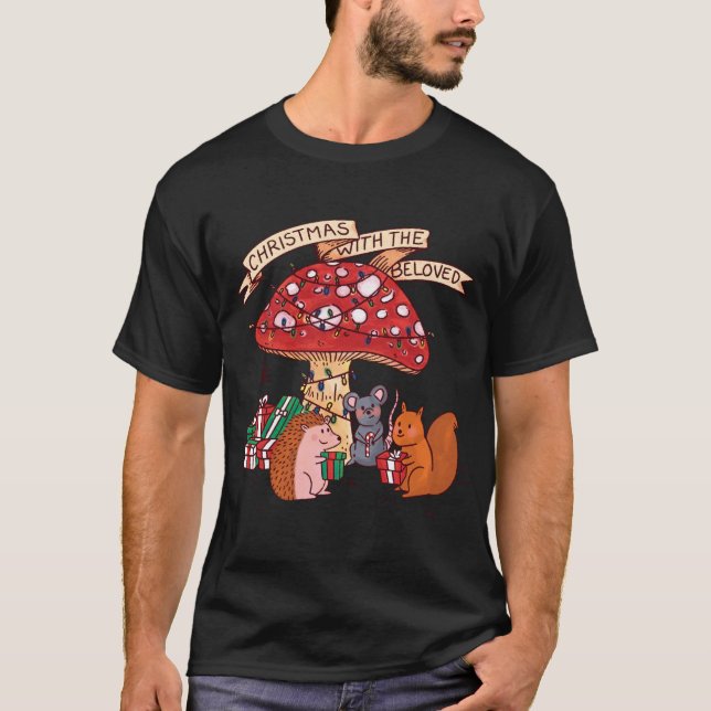 God jul med mushroom Squirrel Mouse och M T Shirt (Framsida)