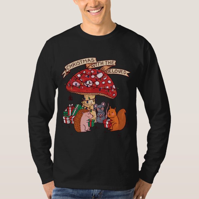 God jul med mushroom Squirrel Mouse och M T Shirt (Framsida)
